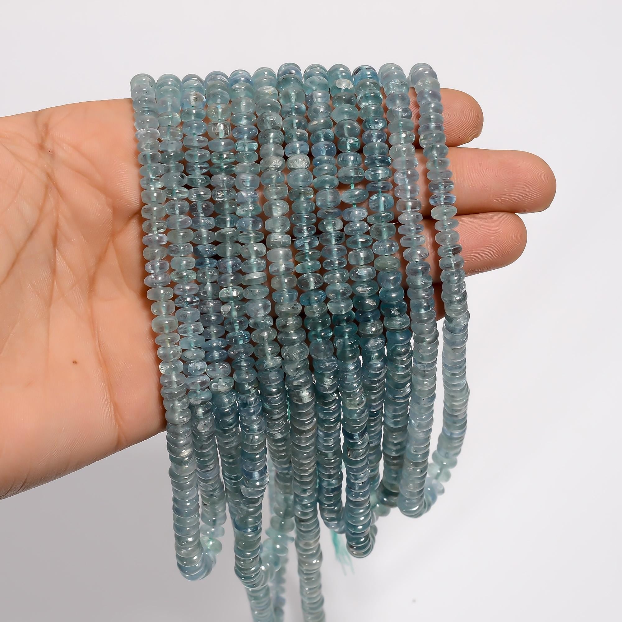 aqua shade kyanite natural gemstone rondelle shape smooth 7 lines strand 16 beads 4x4 7x7 mm 942 5 ct yn 537